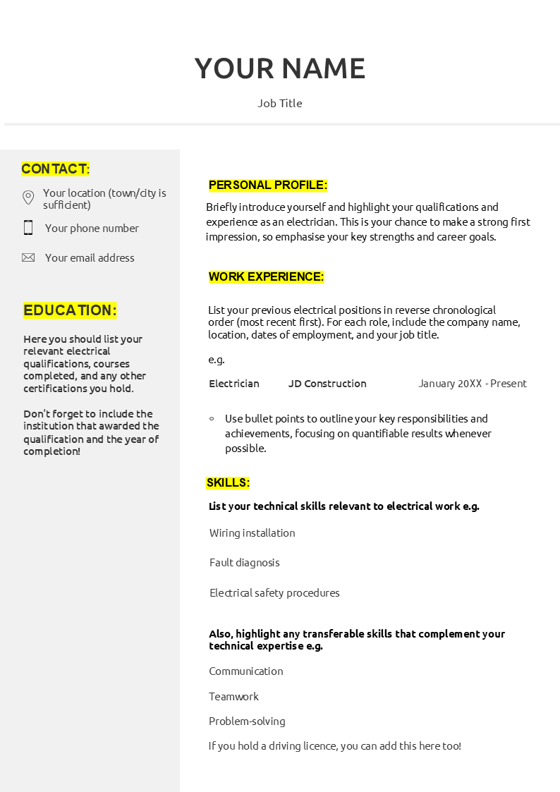 electrician cv template