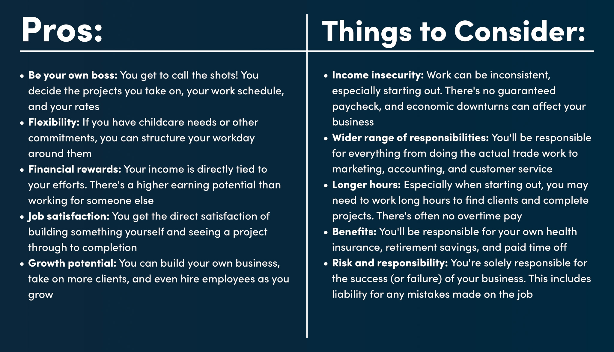 pros and cons of being self employment